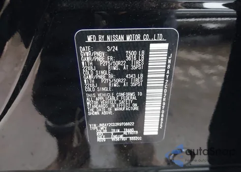 2024 Nissan Armada Platinum 4Wd from USA, damaged, VIN JN8AY2CD2R9708822